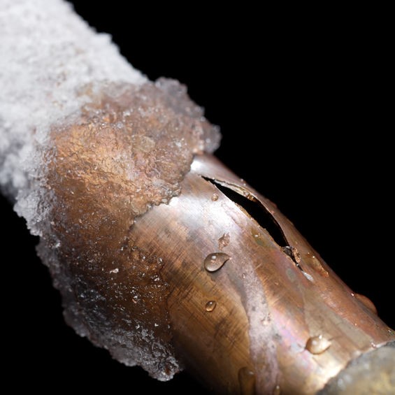 frozen pipe with burst area